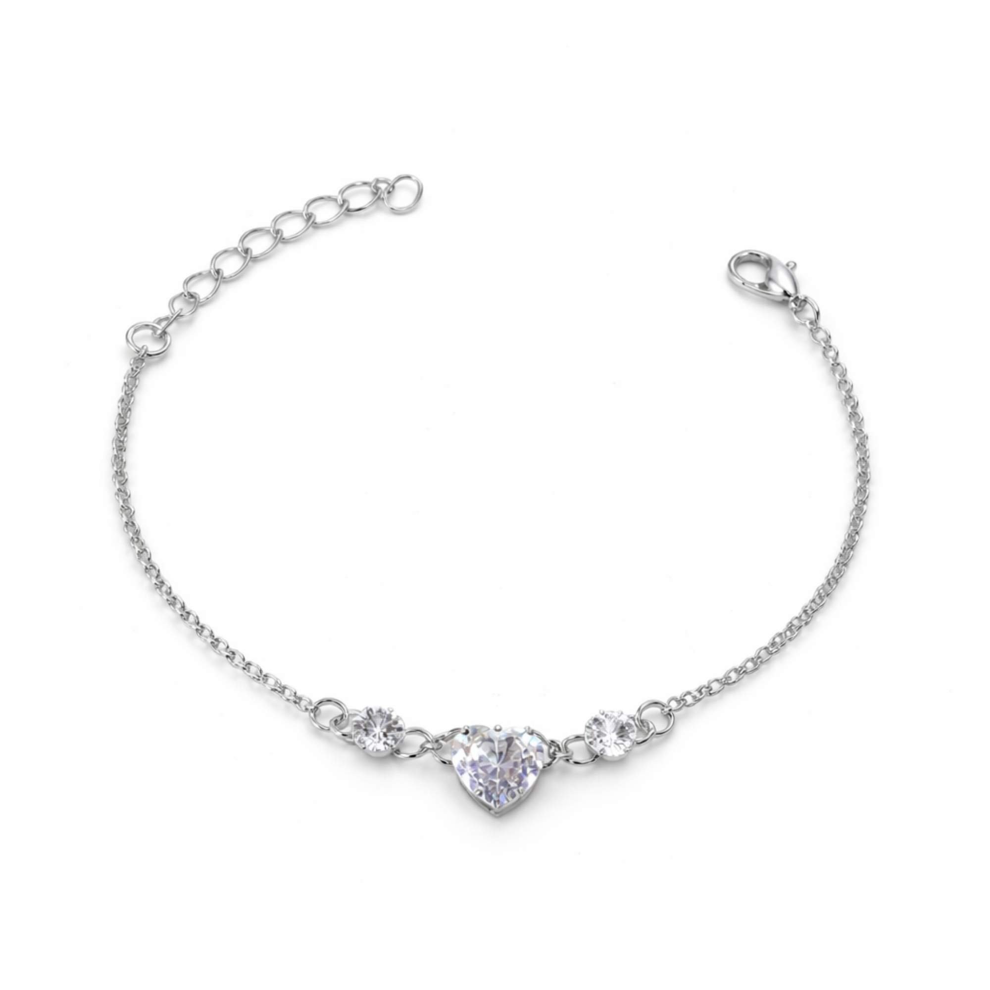 Pulseira Coração e Ponto de Luz - Banhada em prata 925