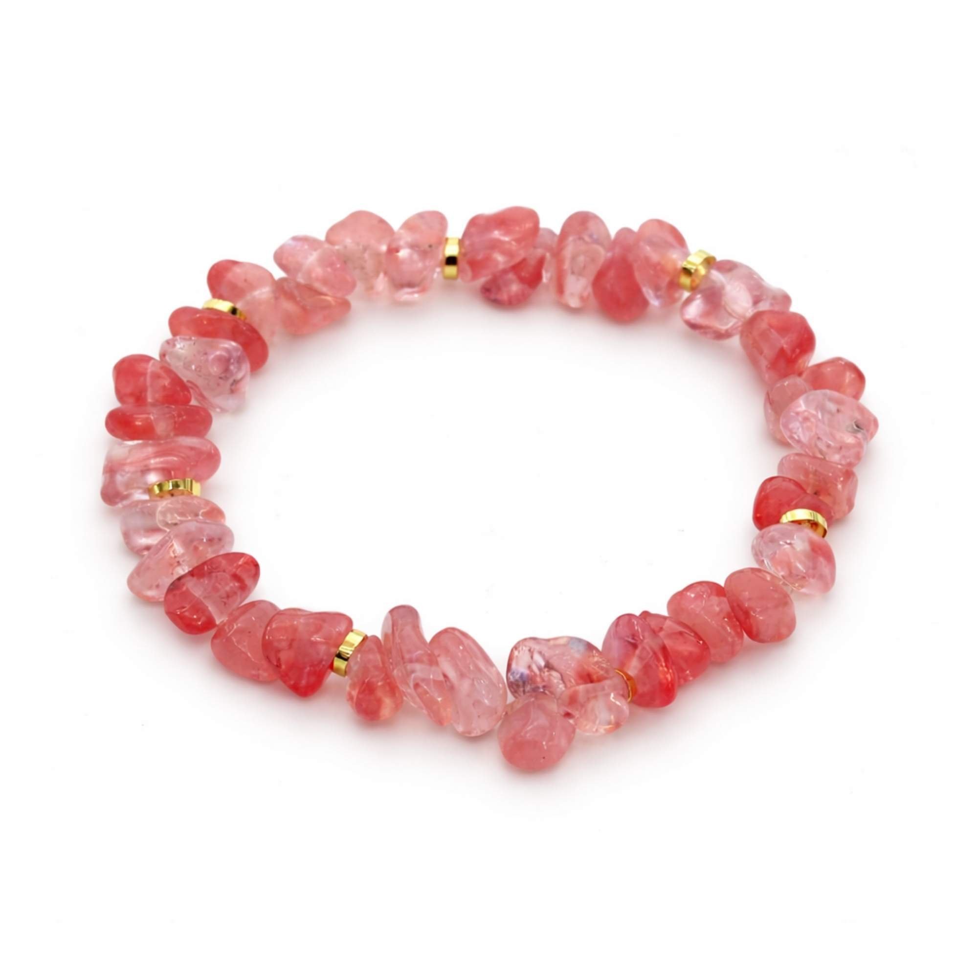 Pulseira Pedras Naturais Quartzo Rosa -  Banhado em Ouro 18k