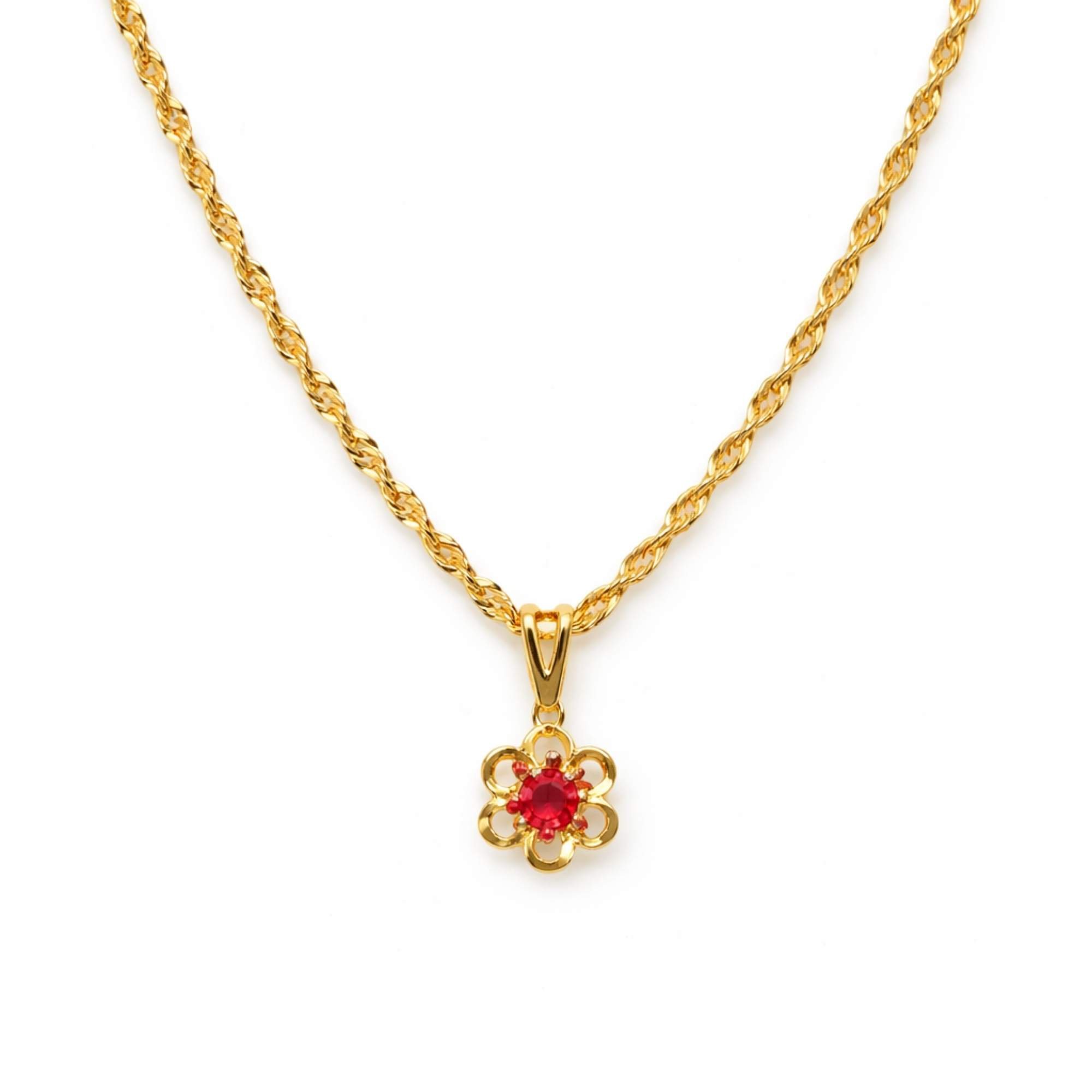 Colar Feminino Flor Vermelha - Banhado em Ouro 18k