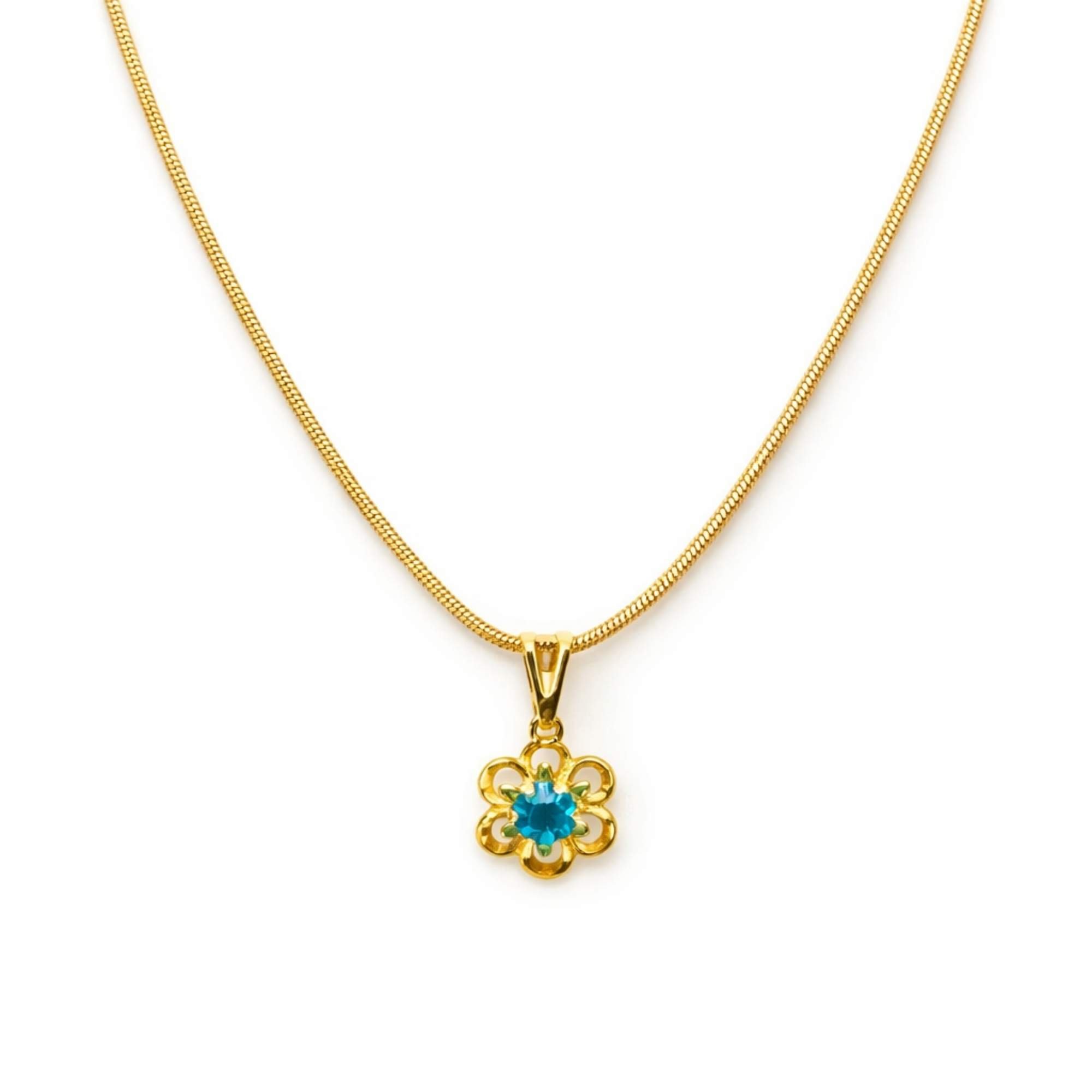 Colar Feminino Flor Azul - Banhado em Ouro 18k