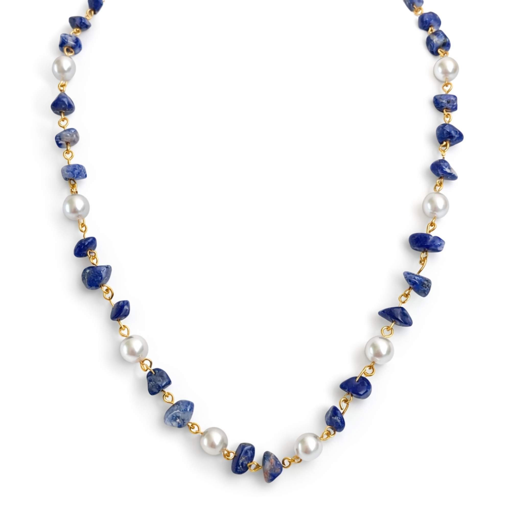 Colar Feminino Pedra Quartzo Azul - Banhado em Ouro 18k