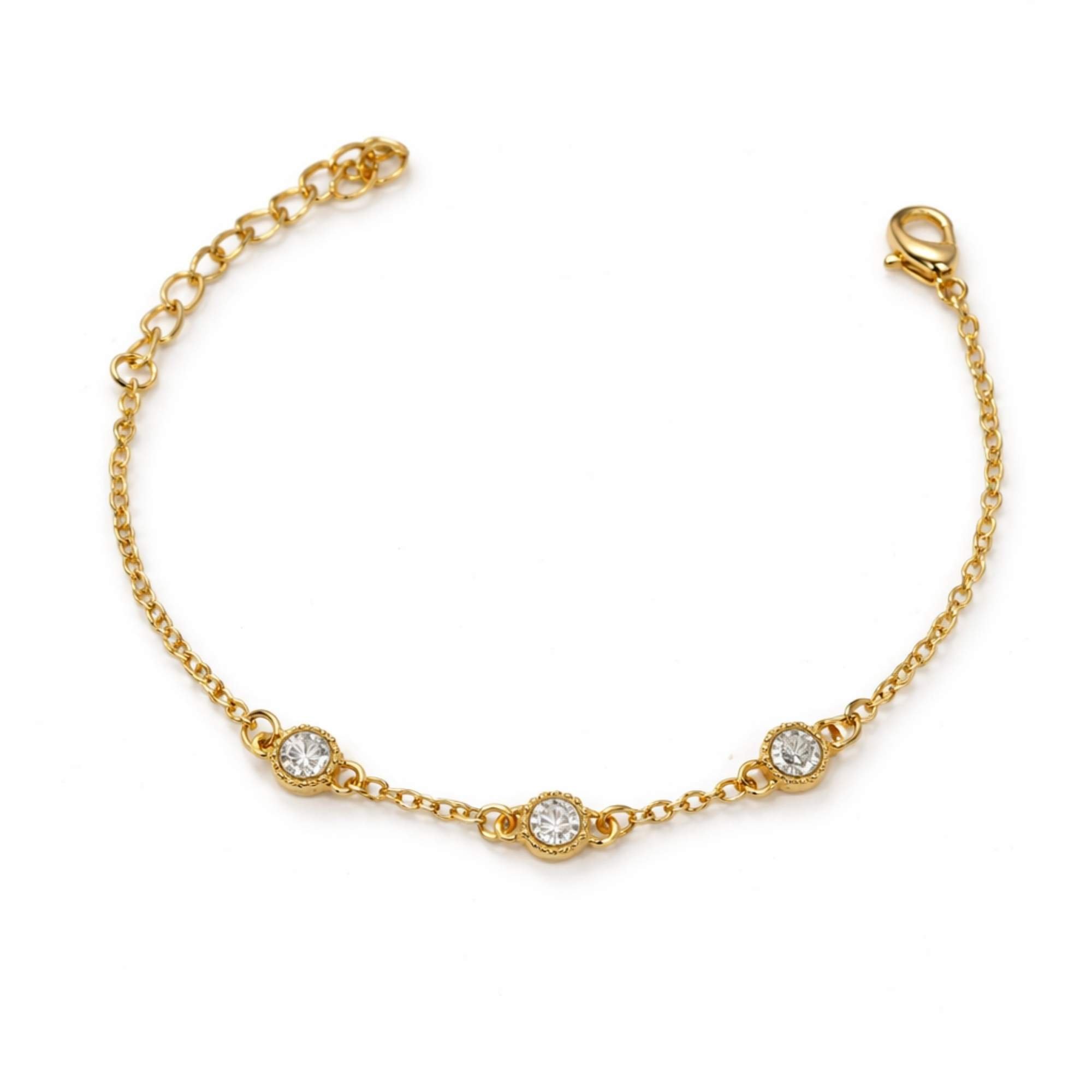 Pulseira Feminina Pedra Tripla - Banhada em Ouro 18k
