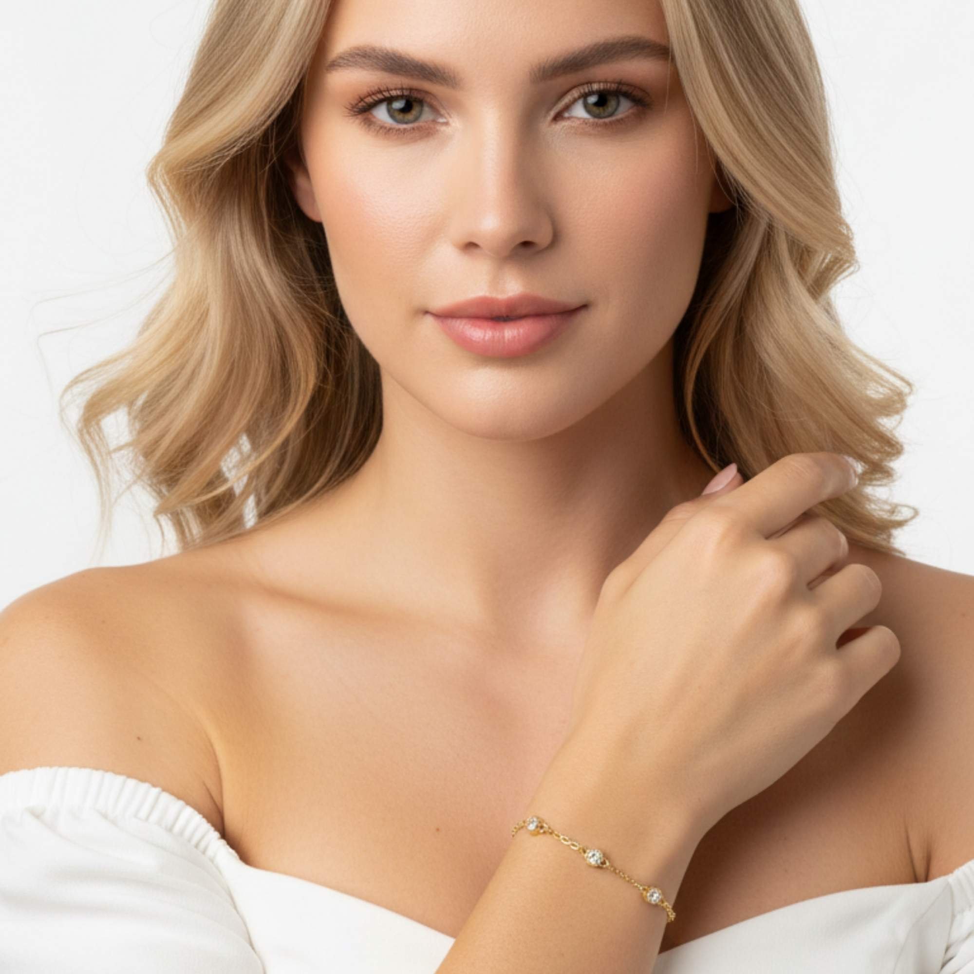 Pulseira Feminina Pedra Tripla - Banhada em Ouro 18k Dourado 2