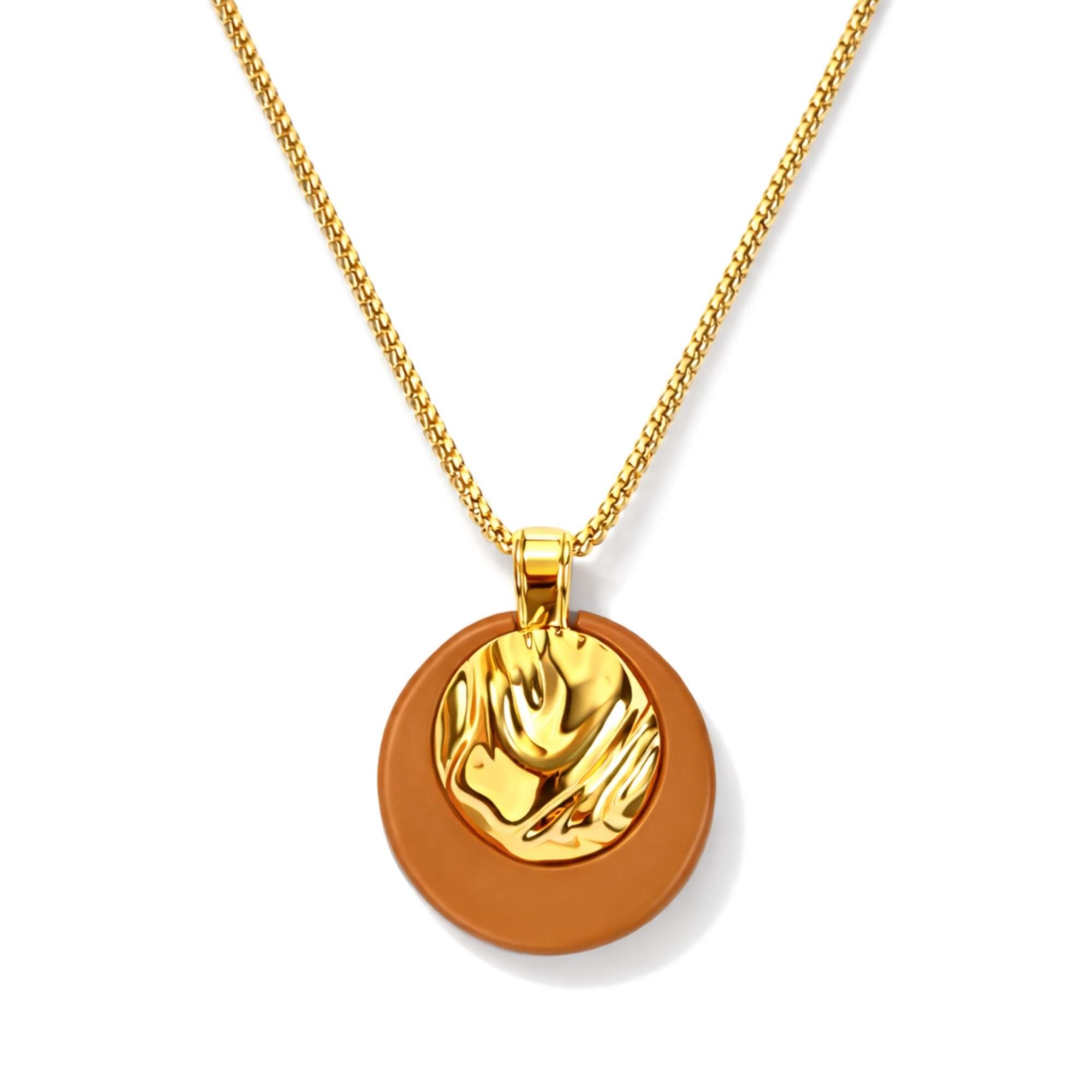 Colar Pingente Orgânico Marrom - Banhado em Ouro 18k