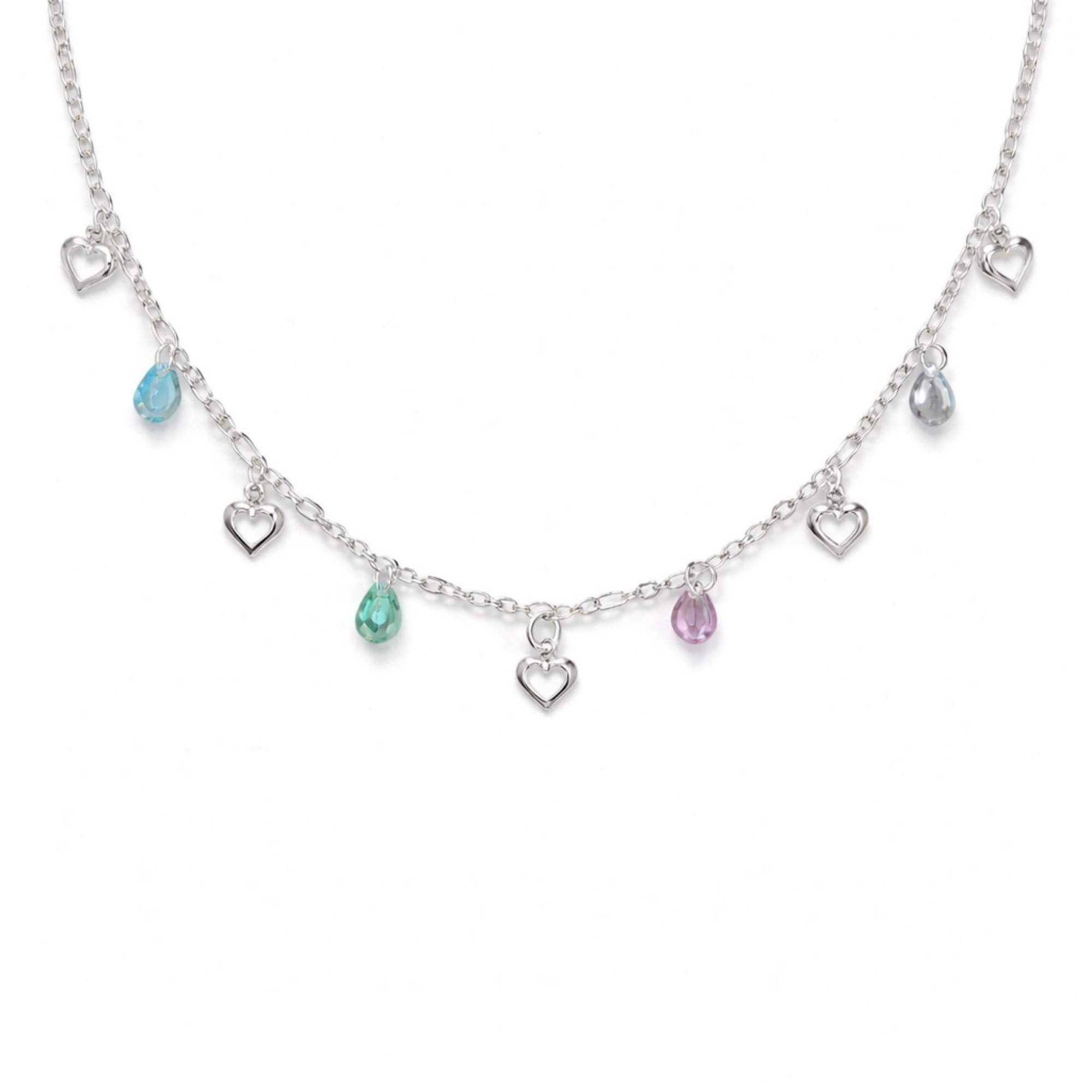 Colar Feminino Ponto de Luz Coloridos - Banhado em Prata 925 Prata