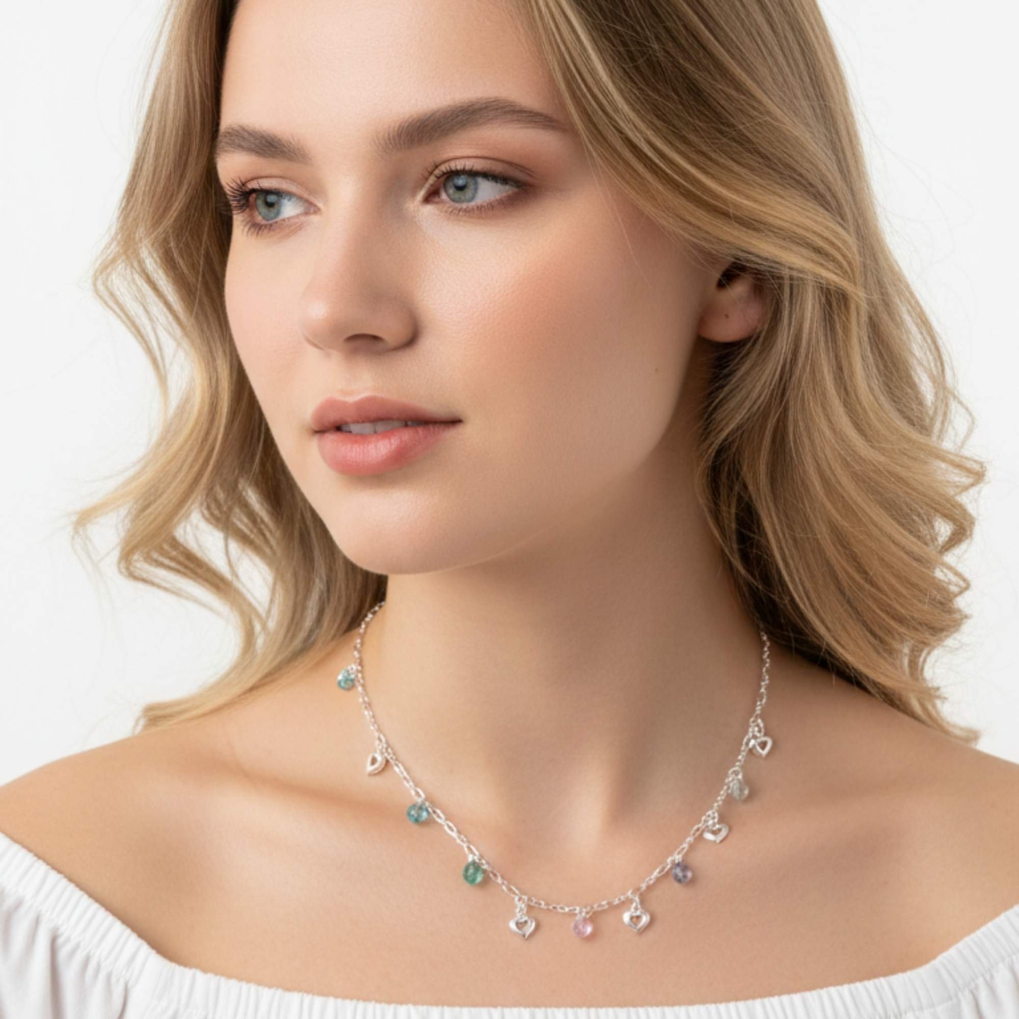 Colar Feminino Ponto de Luz Coloridos - Banhado em Prata 925 Prata