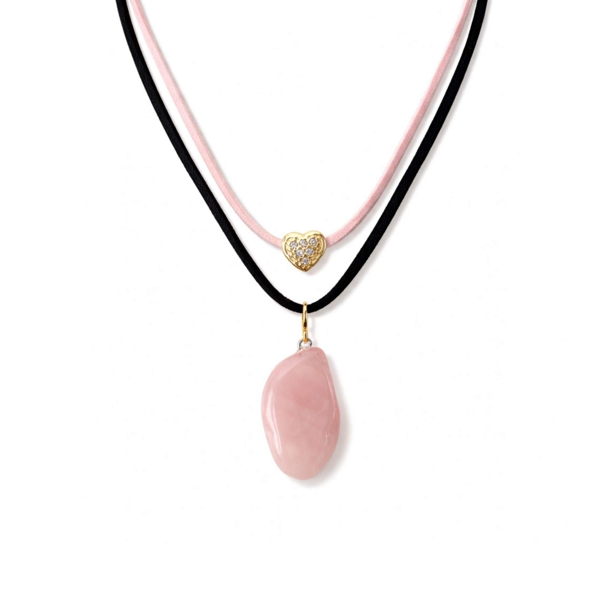 Colar Feminino Pedra Quartzo Rosa - Banhado em Ouro 18k