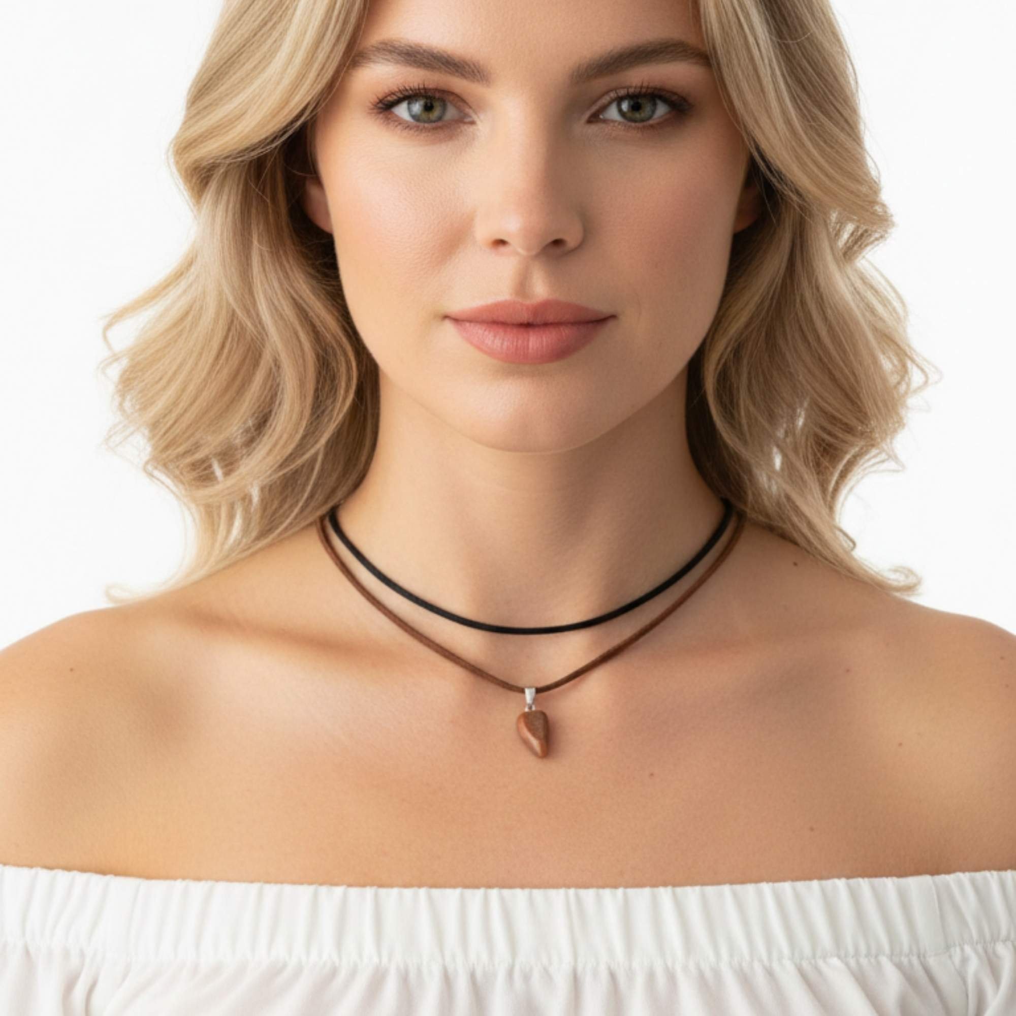 Colar Feminino Pedra Natural - Banhado em Ouro 18k Preto/Marrom 2