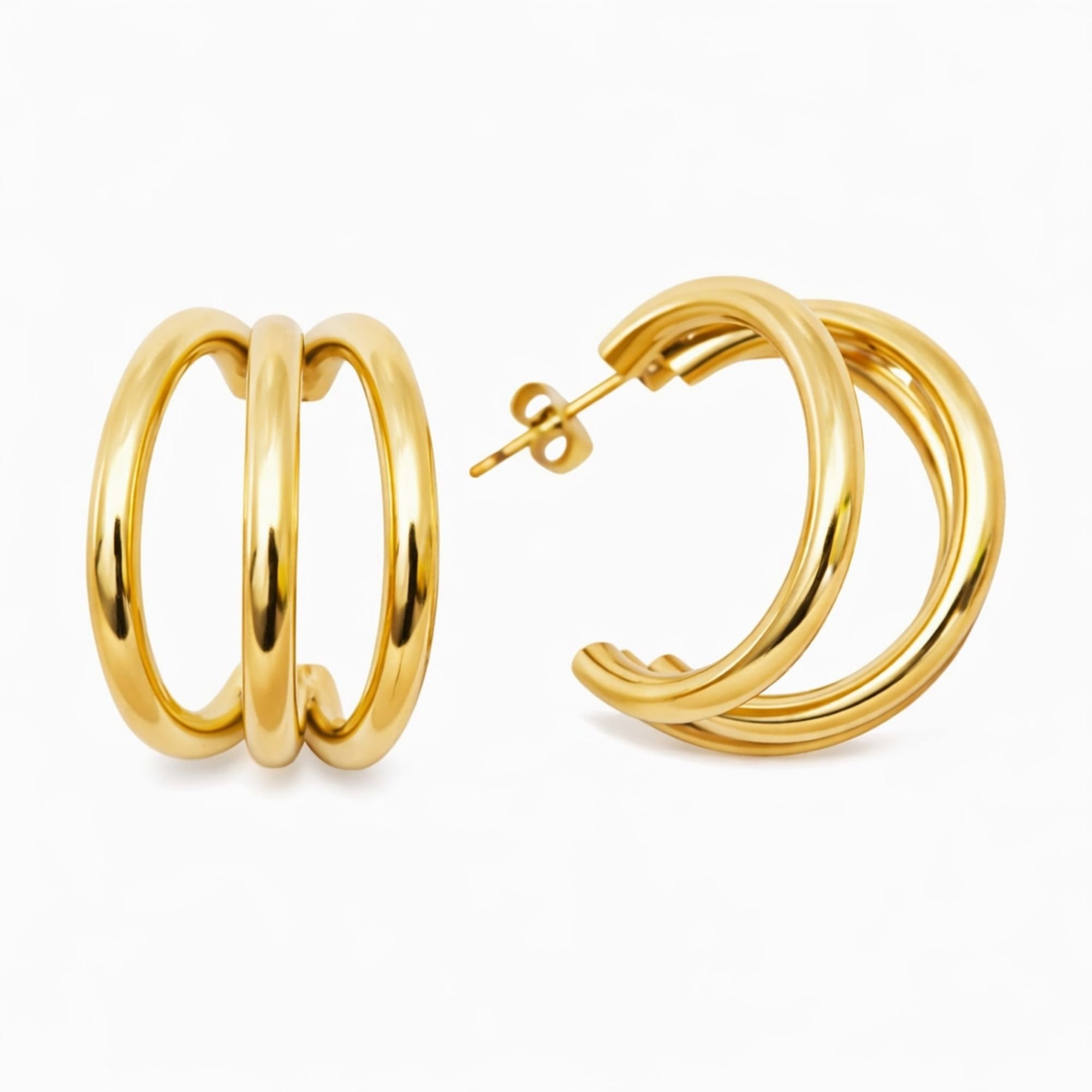 Brinco Argola tripla - Banhada em ouro 18k