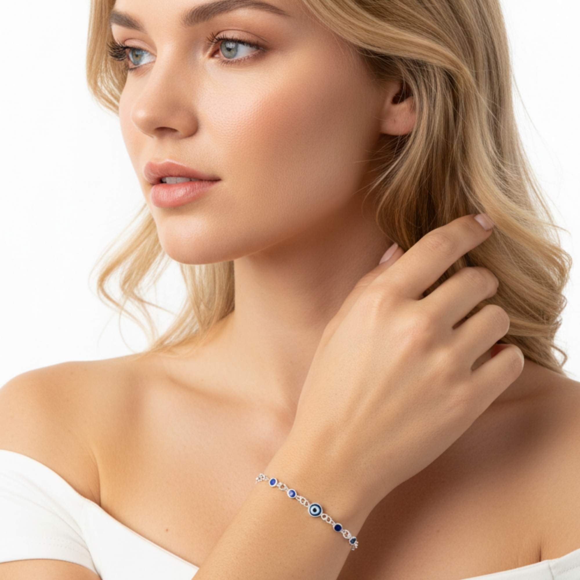 Pulseira Feminina Olho Grego - Banhada em prata 925 Prata 2