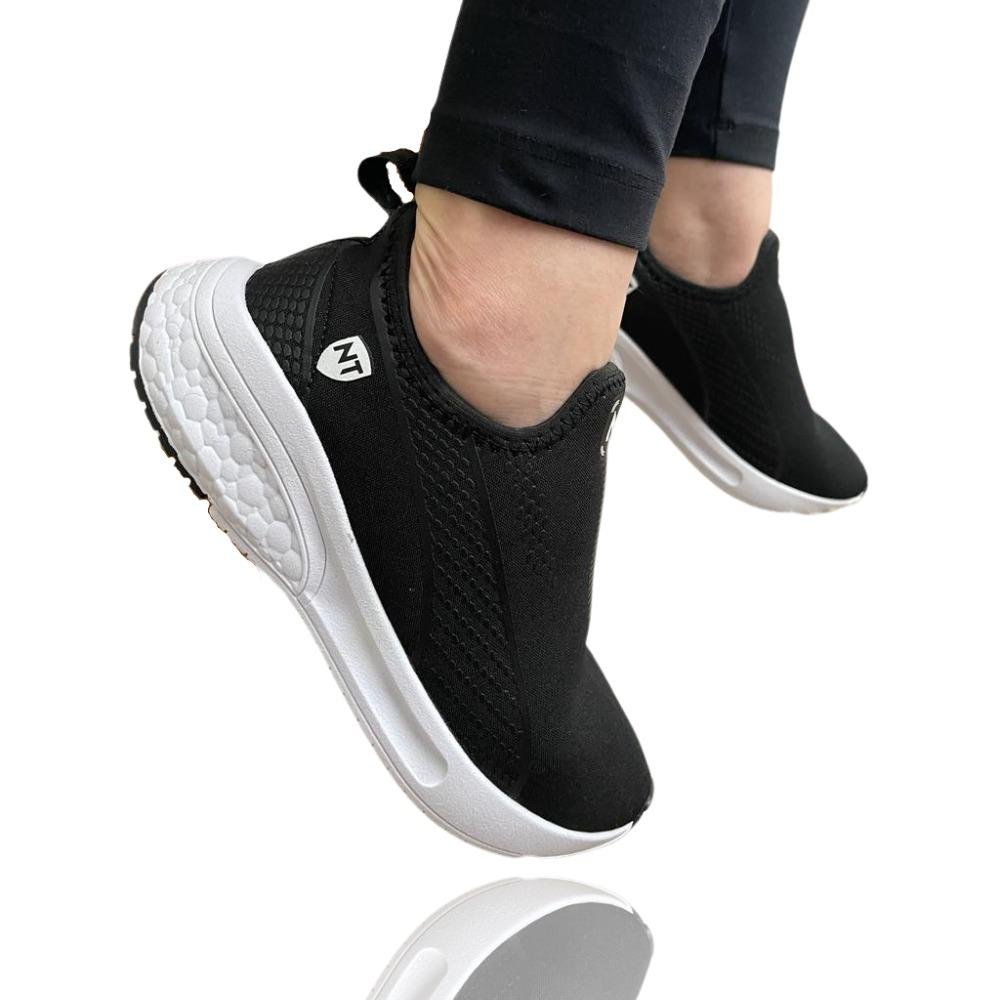 Tênis Feminino Esporte Calce Fácil Caminhada Moderno Preto 3