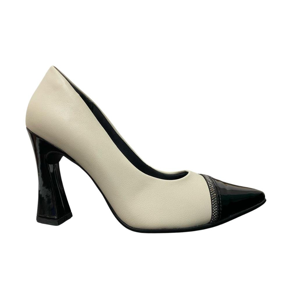 SAPATO PICCADILLY BICO FINO REF: 749239 FEMININO Off White/Preto 1