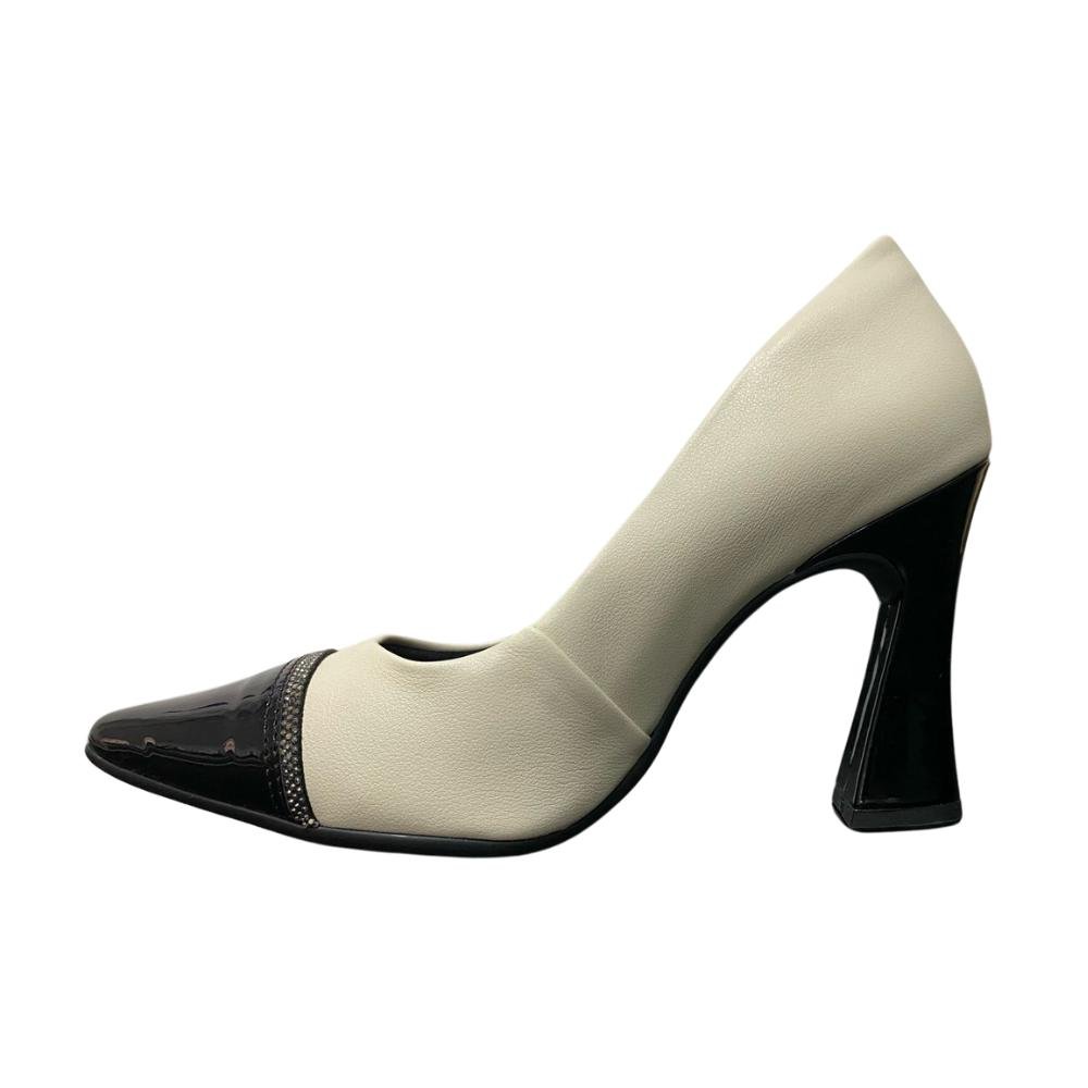 SAPATO PICCADILLY BICO FINO REF: 749239 FEMININO Off White/Preto 2