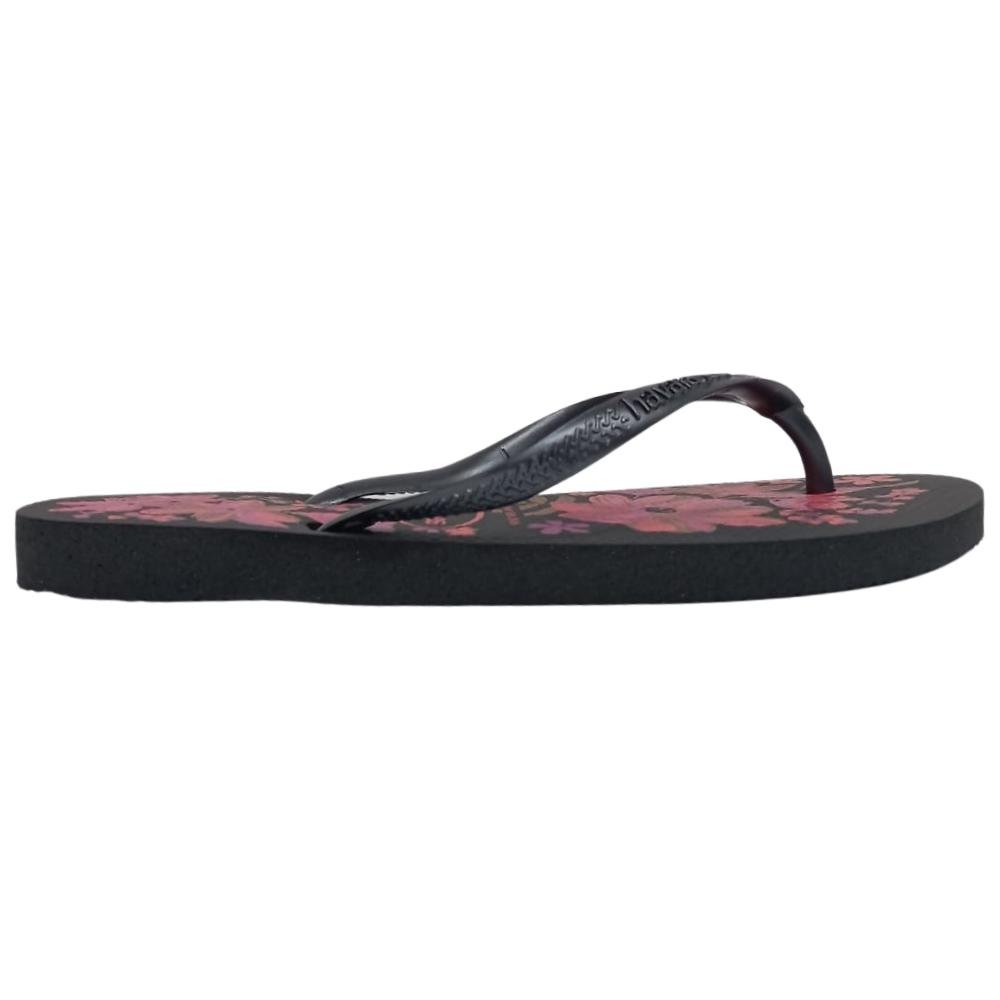 CHINELO HAVAIANAS SLIM FLORAL REF:7009280 FEMININO Preto/Cinza/Ouro 1
