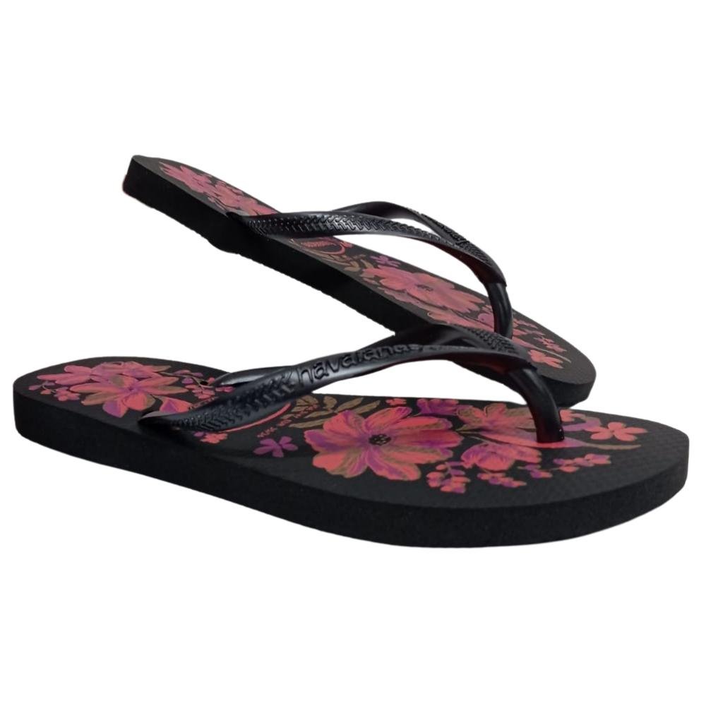CHINELO HAVAIANAS SLIM FLORAL REF:7009280 FEMININO Preto/Cinza/Ouro 3