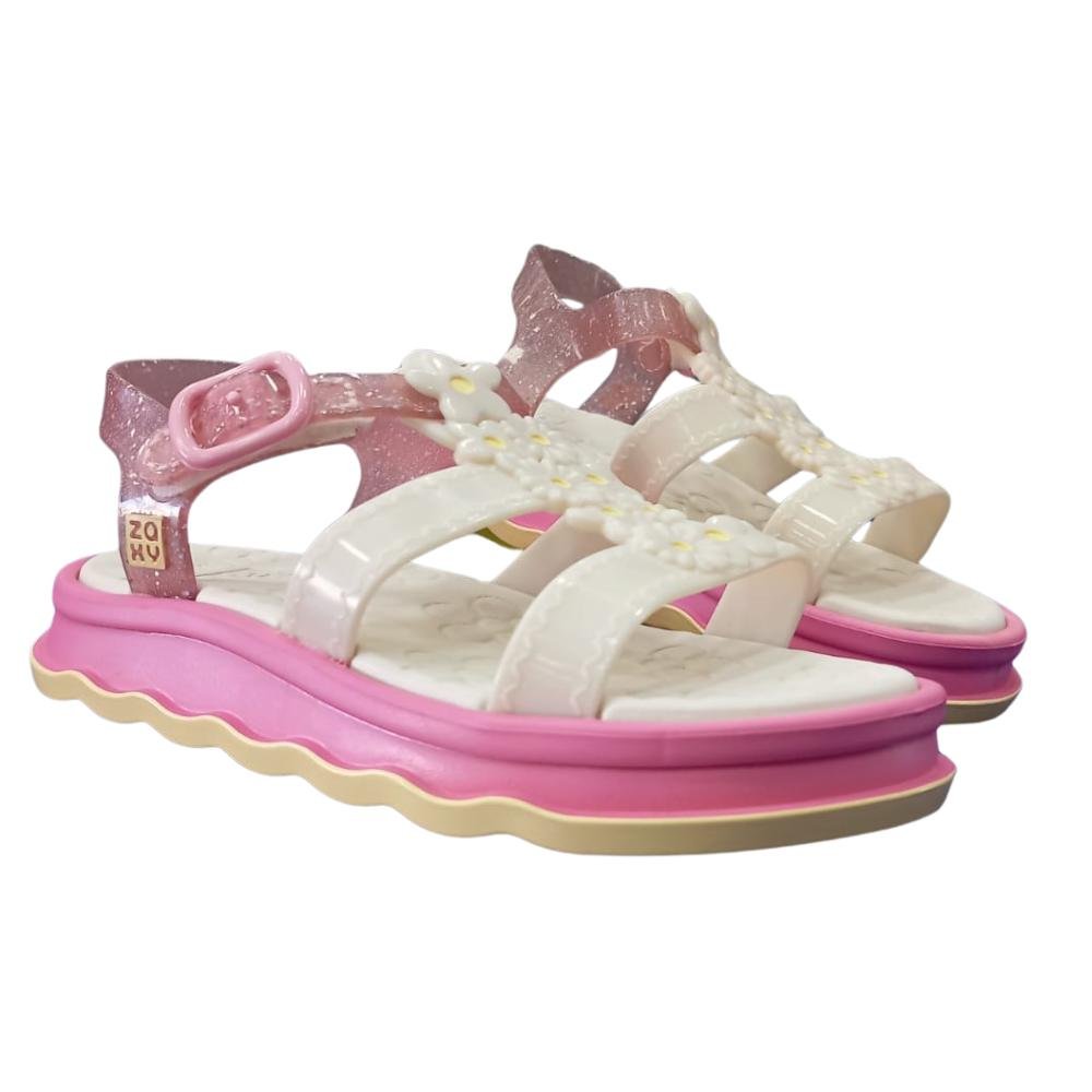 SANDÁLIA ZAXYNINA FLORES REF: 19224 MENINA Off White/Rosa 3