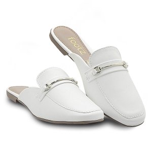 Sapatilha Feminina Mule Footz Bico Quadrado Rasteirinha Lisa Branco 2