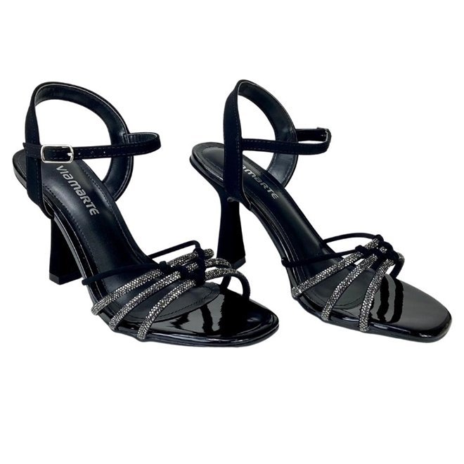 Sandália Via Marte Nobuck/Verniz Preto/Preto Com Strass Preto 2