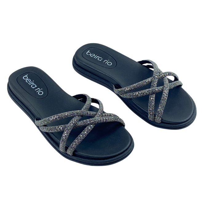 Rasteira Papete Beira Rio Tira Pronta Strass Black Diamond Feminina Preto 2