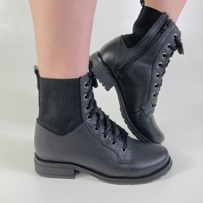 Bota Coturno Opion Cano Médio Preto Feminina Preto 2