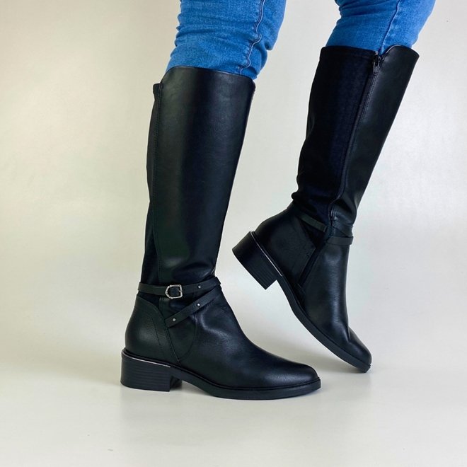 Bota Comfortflex em Couro Bovino Preto Cano Longo Feminina Preto - Renner