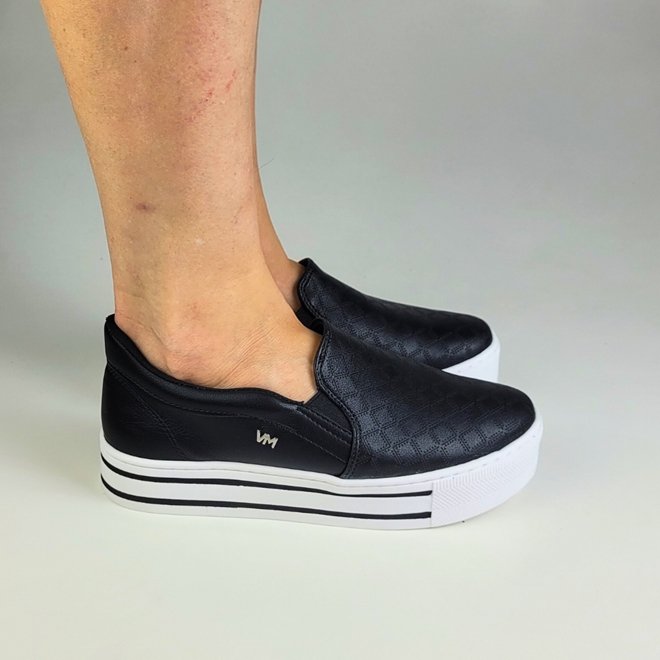 Tênis Via Marte Slip-On Napa Line Preto/Preto Feminino