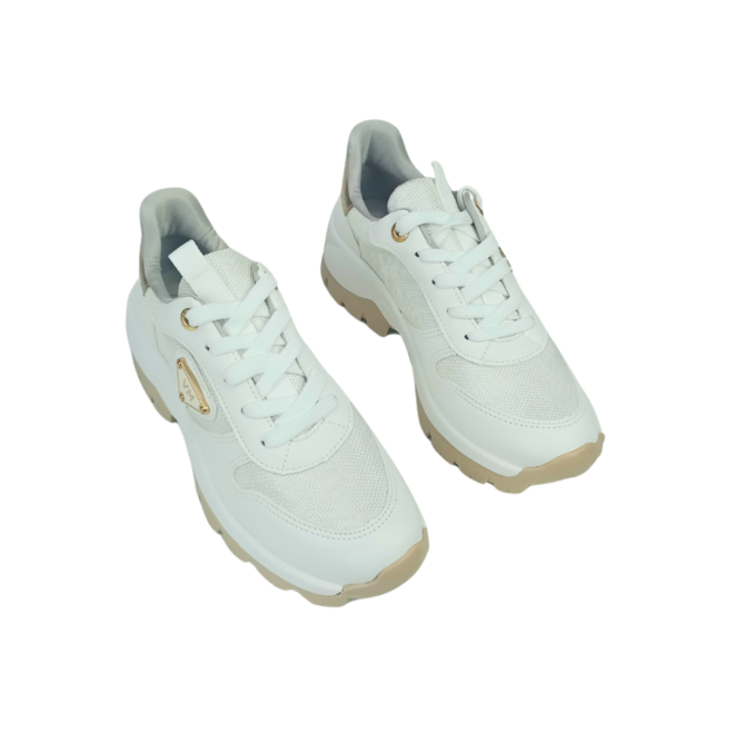 Tênis Via Marte Napa Tela Tecno Milk/Milk/Dourado Feminino Branco 2