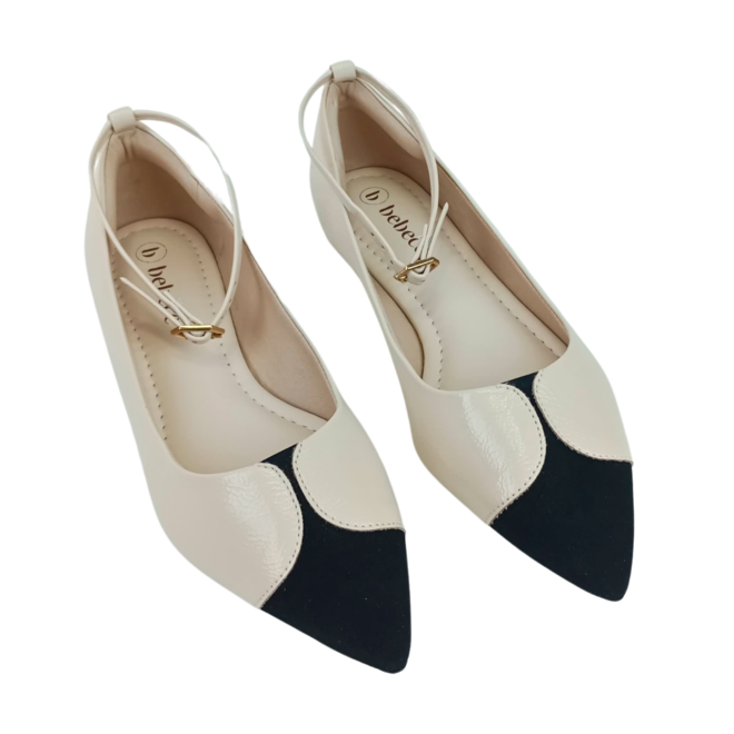 Sapatilha Bebecê Verniz Smash Aveia/Preto Feminina Bege 2