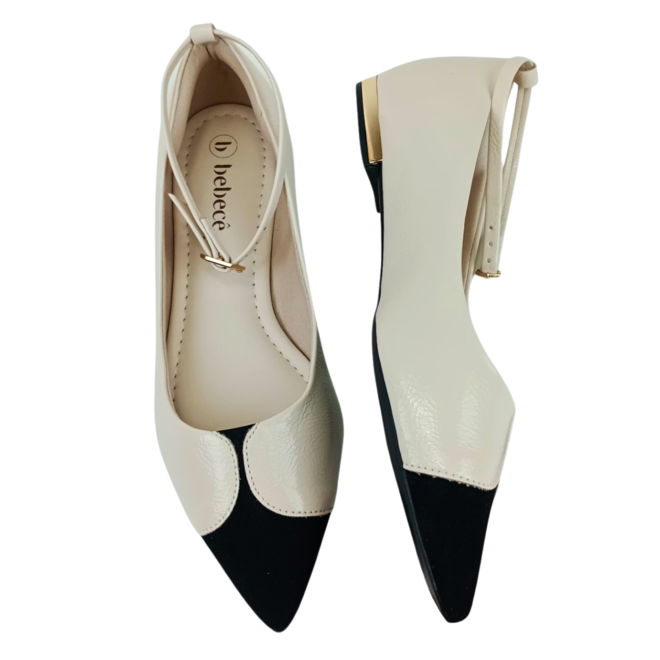 Sapatilha Bebecê Verniz Smash Aveia/Preto Feminina Bege 3