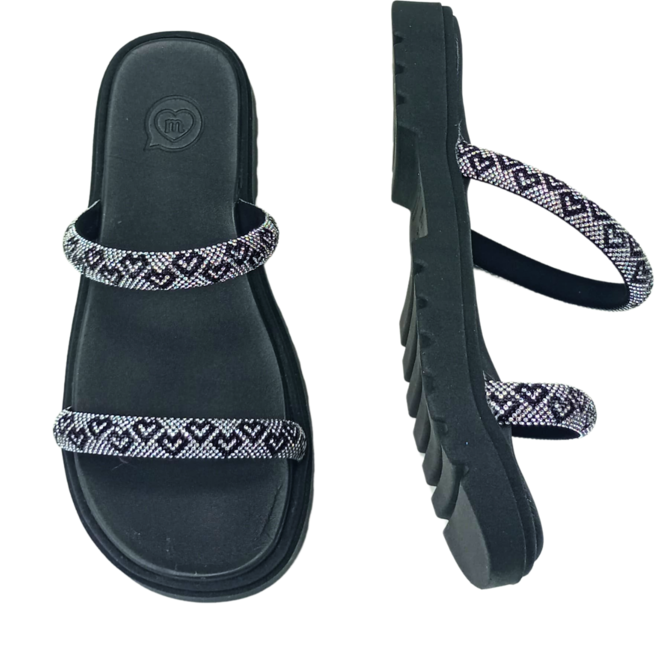 Rasteira Papete Molekinha Tira Coração Cristal/Preto Menina Preto 3