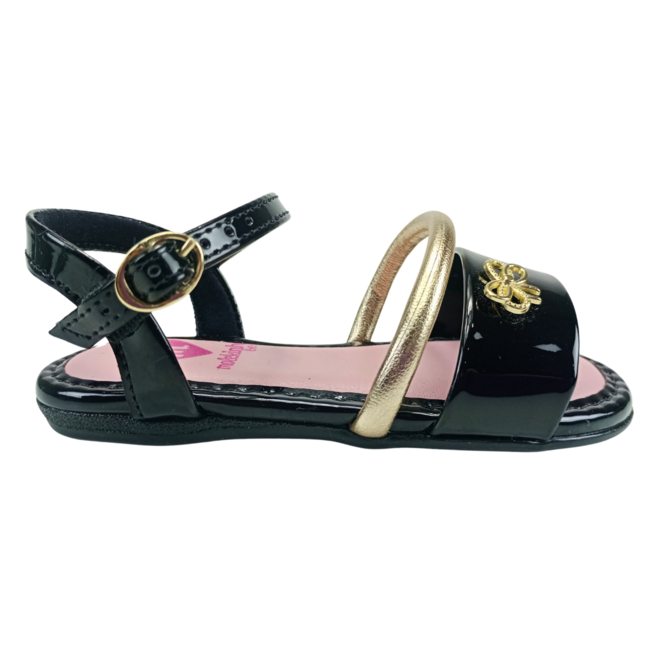 Sandália Molekinha Verniz Metalizado Preto/Dourado Menina Preto 1