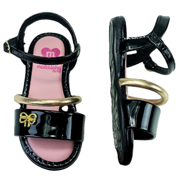 Sandália Molekinha Verniz Metalizado Preto/Dourado Menina Preto 3