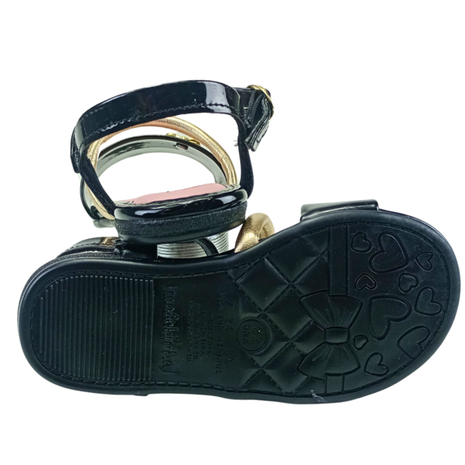 Sandália Molekinha Verniz Metalizado Preto/Dourado Menina Preto 4