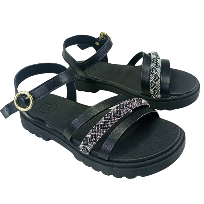 Sandália Molekinha Napa Turim Tira Coração Preto/Cristal Menina Preto 2