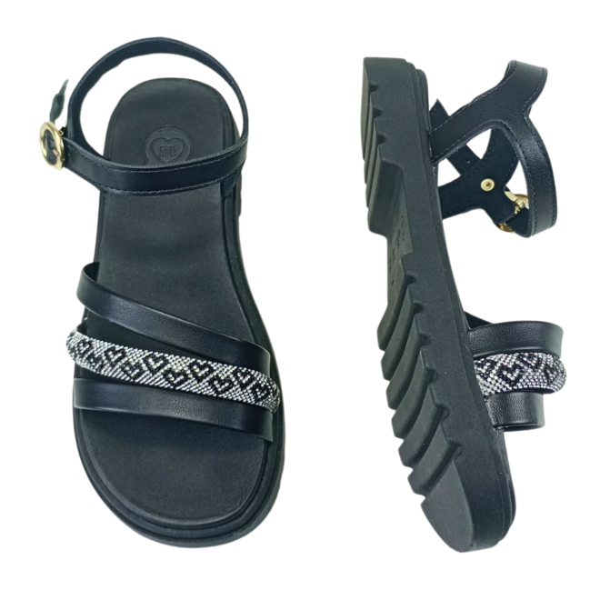 Sandália Molekinha Napa Turim Tira Coração Preto/Cristal Menina Preto 3