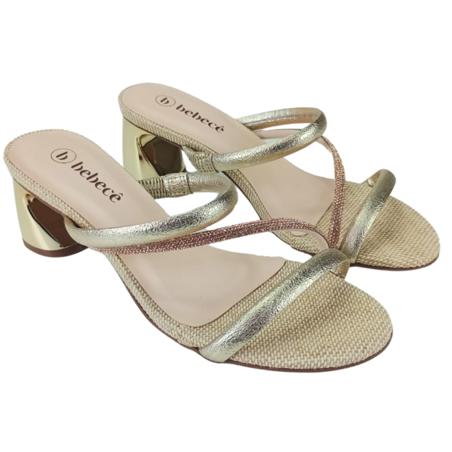 Tamanco Bebecê Napa Craquelet Dourado Feminino Dourado 2