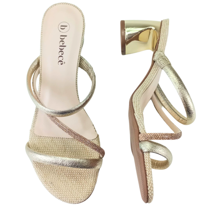 Tamanco Bebecê Napa Craquelet Dourado Feminino Dourado 3