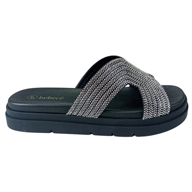 Tamanco Bebecê Com Strass Cristal Preto Feminino Preto 1