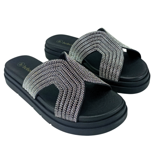 Tamanco Bebecê Com Strass Cristal Preto Feminino Preto 2