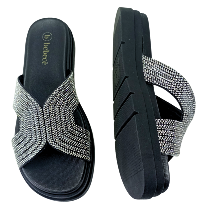 Tamanco Bebecê Com Strass Cristal Preto Feminino Preto 3