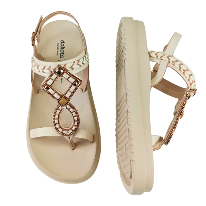 Sandália Dakota Vitello Tule Feminina Bege 3