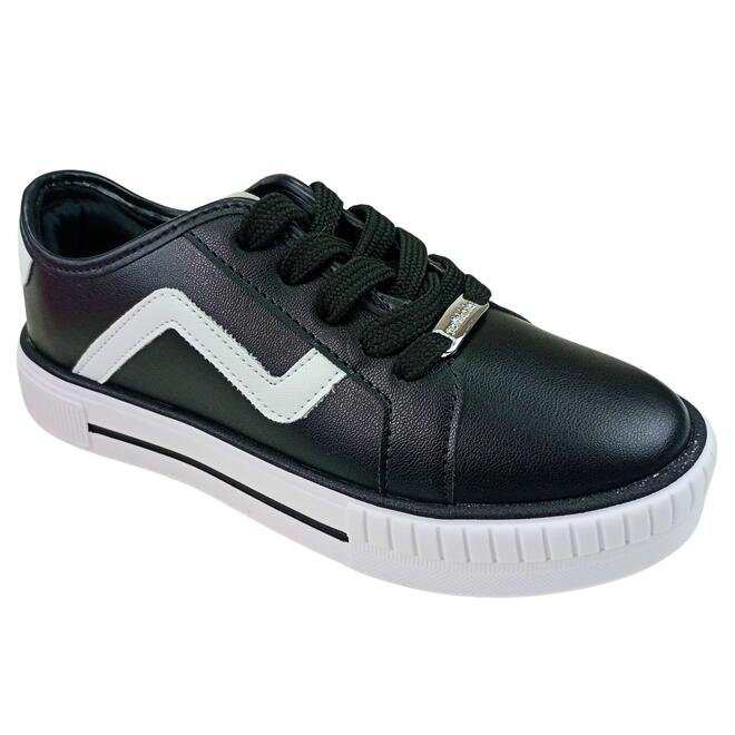 Tênis Casual Molekinha Napa Preto/Branco/Prata Menina Preto 2