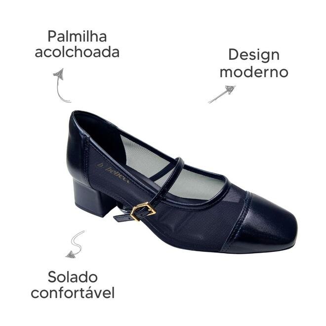 Sapato Scarpin Bebecê Tecido Tule Preto Feminino Preto 6
