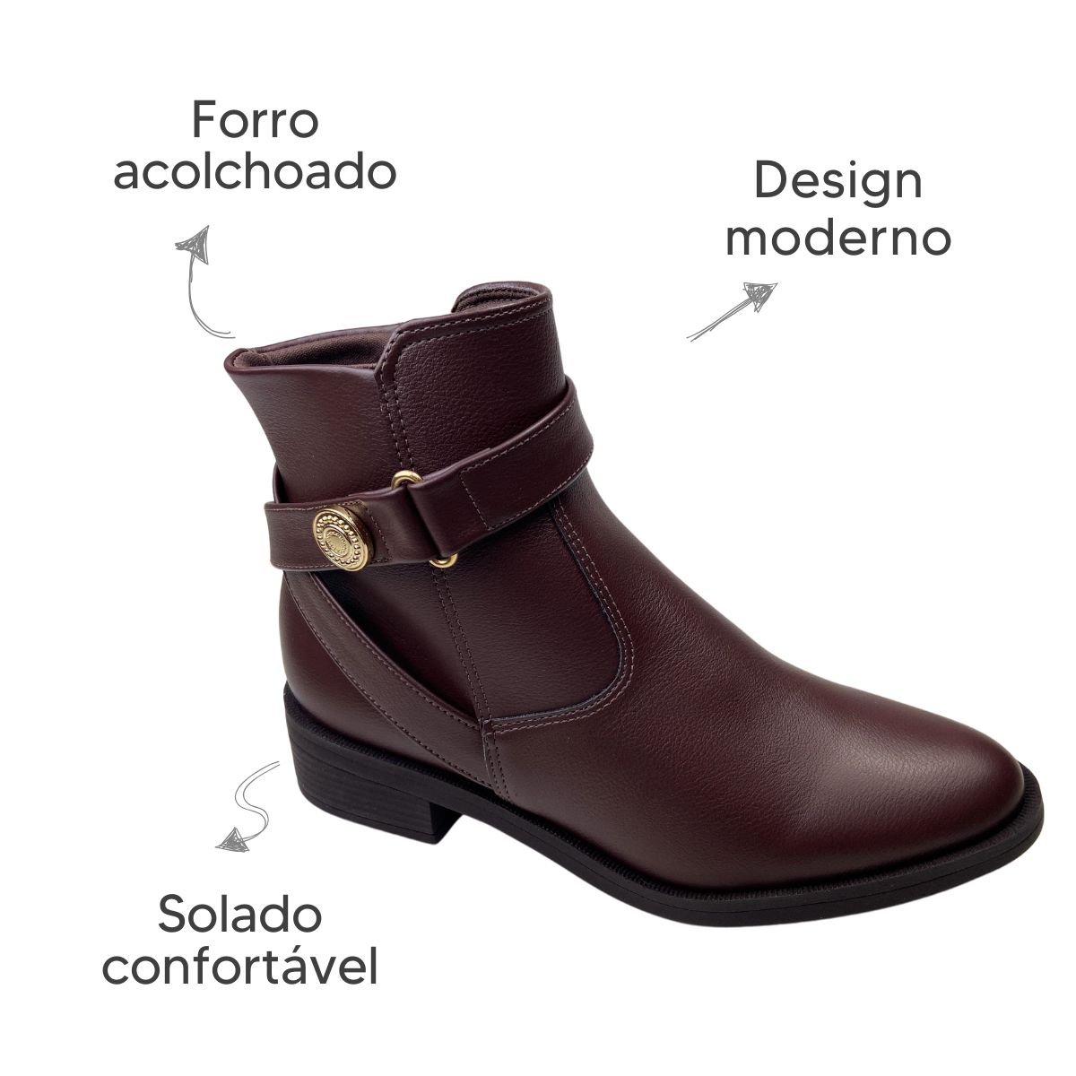 Bota Bebecê Cano Curto Napa Skin Soft Cacau Feminina Cacau 6