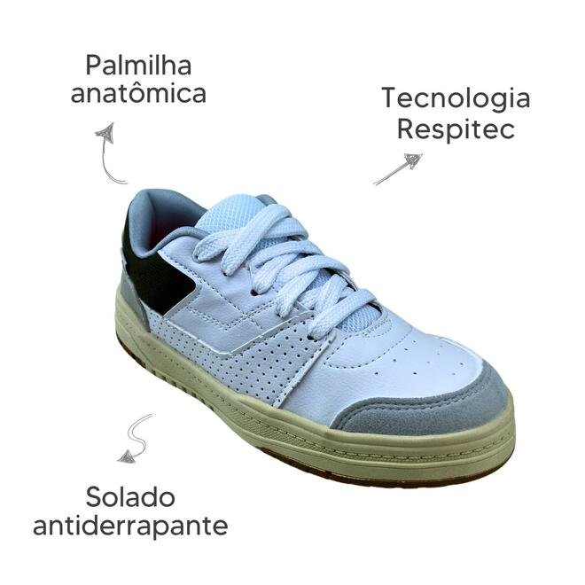 Tênis Kidy K360 Estilo Respitec Branco/Cinza/Verde Menino Branco 6
