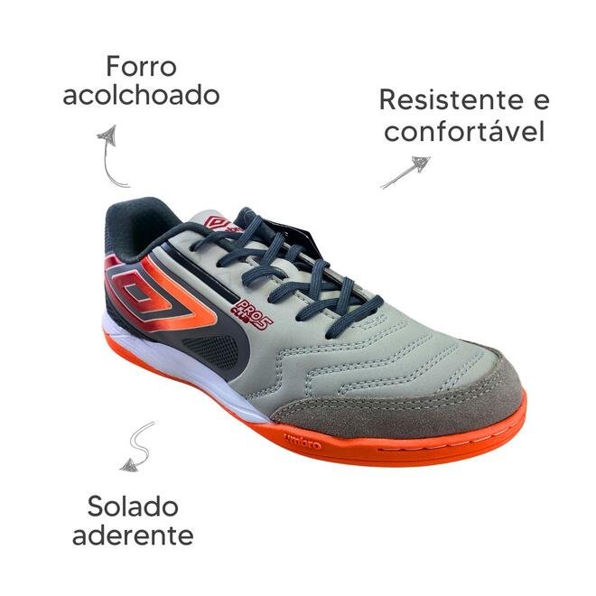 Chuteira Futsal Umbro Pro 5 Bump Club Prata/Grafite/LRJF Cinza/Laranja 6