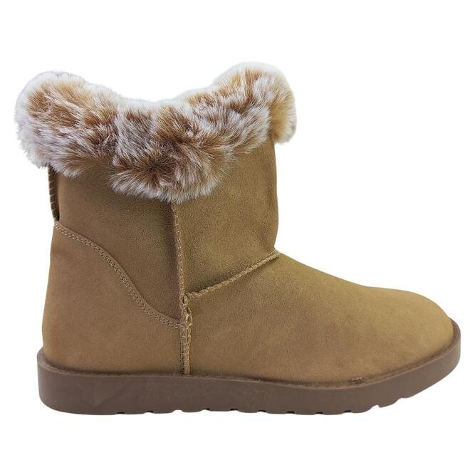 Bota Rasteira Mooncity Cano Curto Com Pelo Bege Feminina