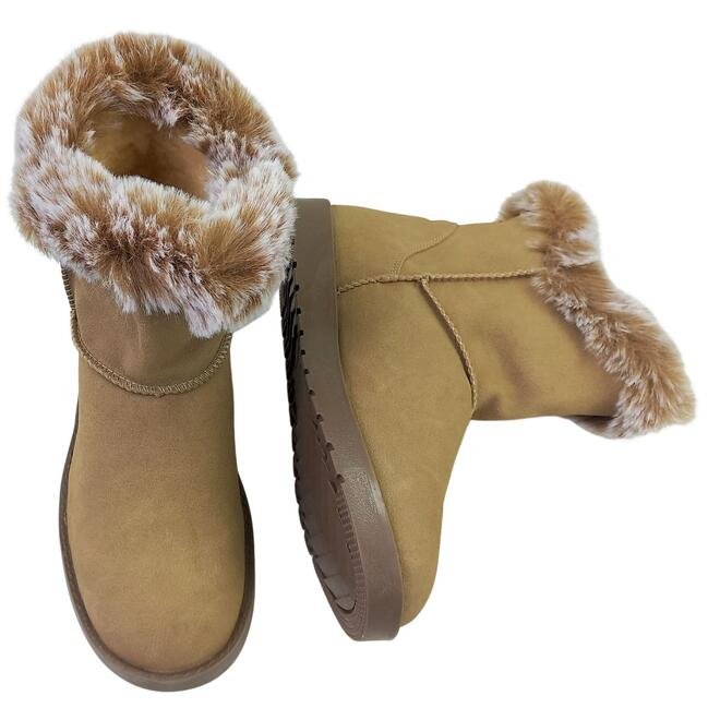 Bota Rasteira Mooncity Cano Curto Com Pelo Bege Feminina Bege 4