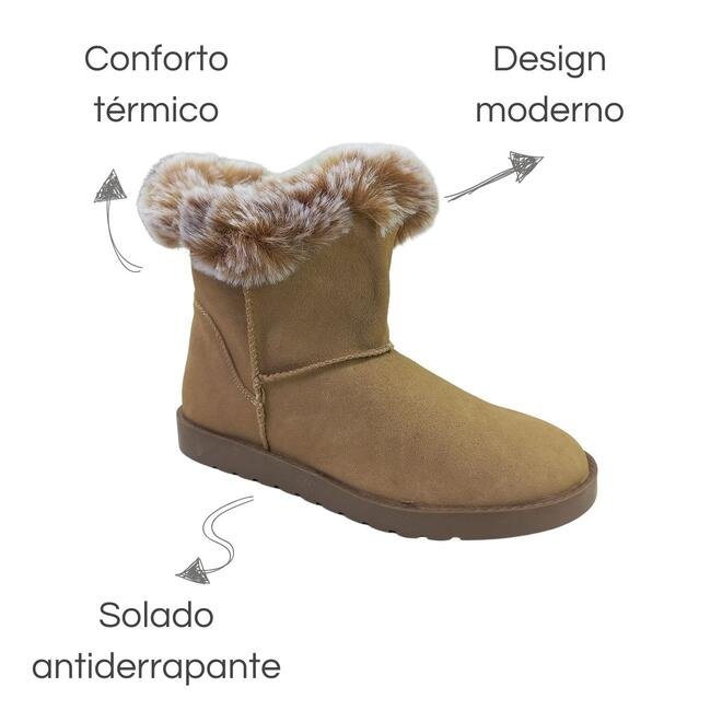 Bota Rasteira Mooncity Cano Curto Com Pelo Bege Feminina Bege 6