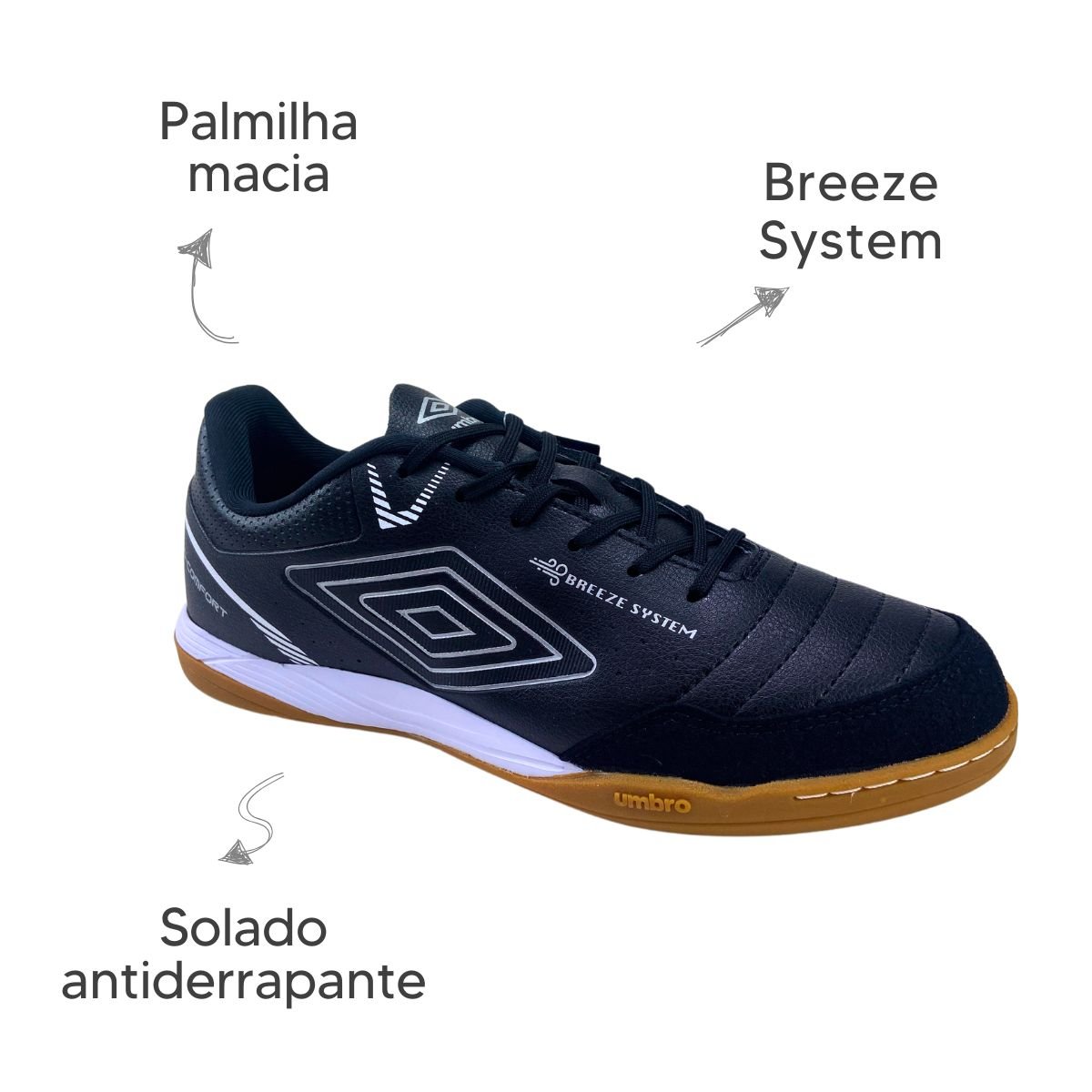 Chuteira Futsal Umbro Neo Comfort Preto/Cinza/Branco Preto 6